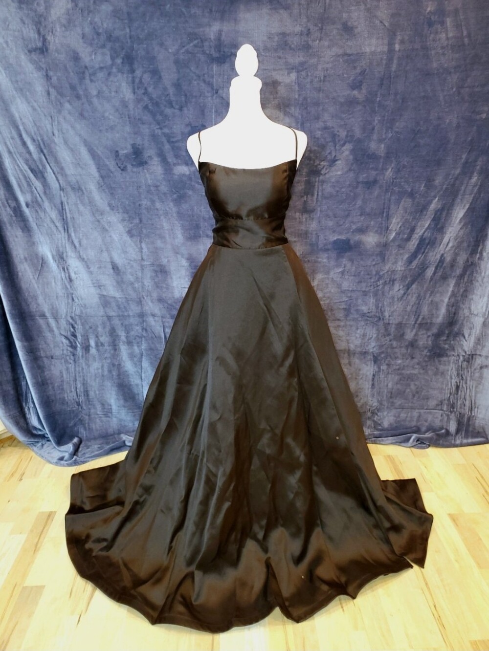 NWT Black Satin Strappy Long Dress Gown